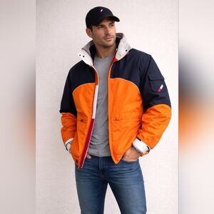 Tommy Hilfiger Mens Colorblock Jacket - Orange, Yellow, and Navy